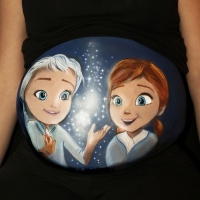 Pregnant Belly Painting Anna and Elsa