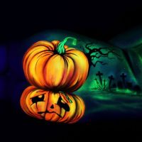 UV Bodypainting Two Pumpkins