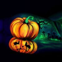 UV Bodypainting Two Pumpkins