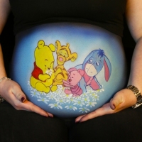 Pregnant Belly Painting Winnie Pooh and Friends